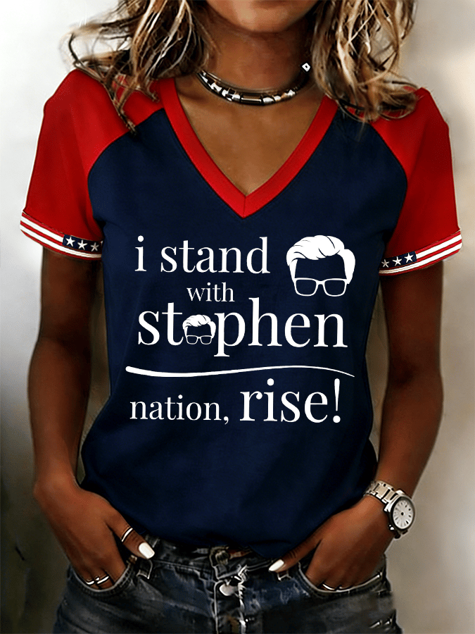 🔥Buy 3 Get 15% Off🔥Women's "I Support Him" Late-Night Comedy Enthusiast Graphic Print Raglan Short Shirt