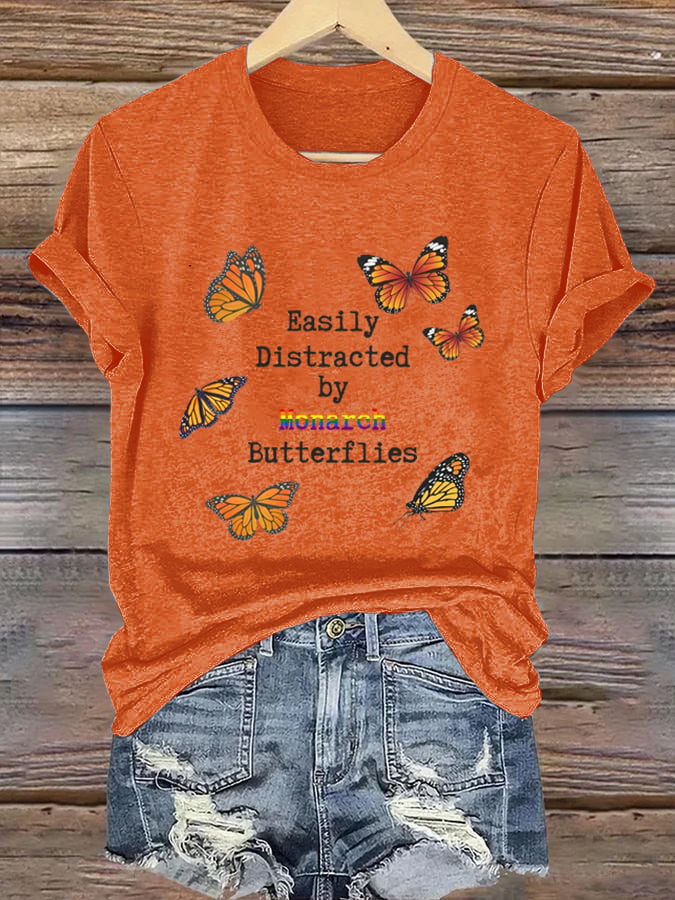 🔥Buy 3 Get 15% Off🔥Women'sEasily Distracted By Monarch Butterflies Printed T-Shirts