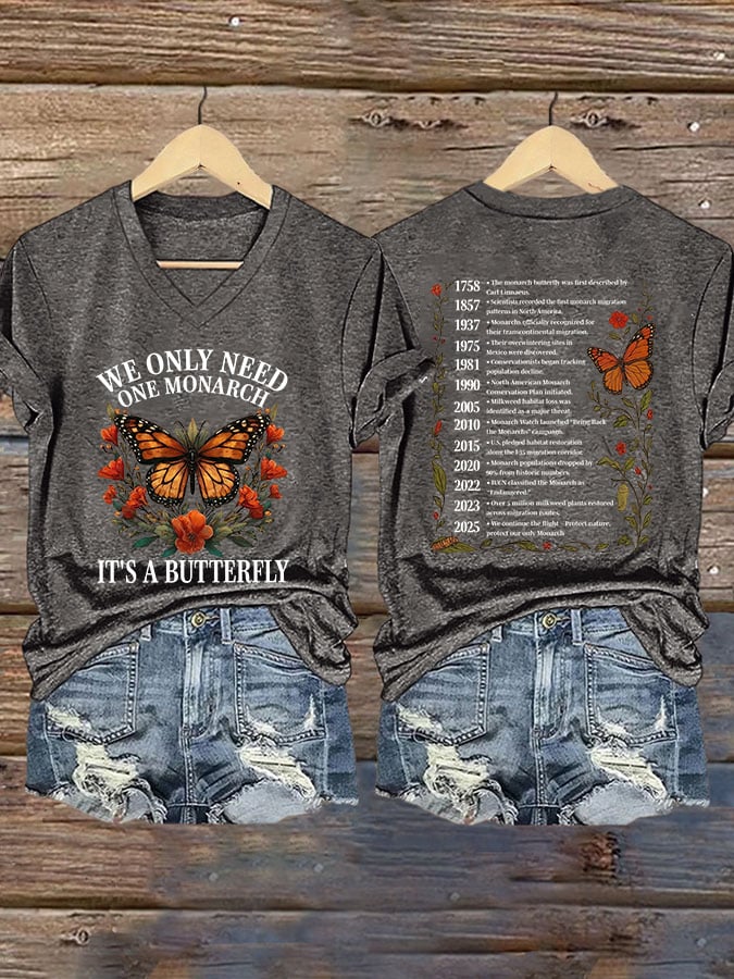 🔥Buy 3 Get 15% Off🔥V-Neck Retro We Only Need One Monarch And It's A Butterfly Print T-Shirt
