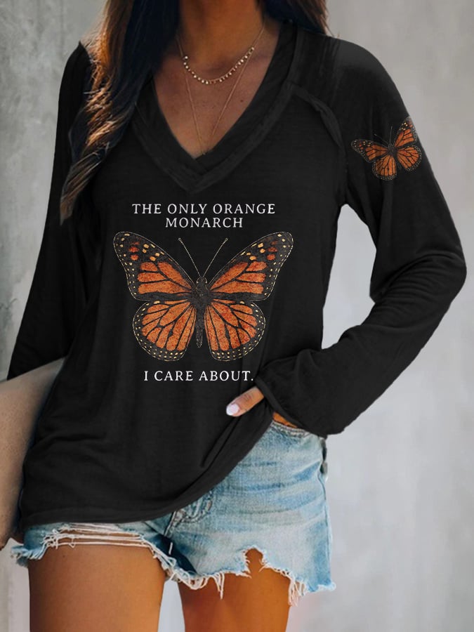 🔥Buy 3 Get 15% Off🔥V-neck Retro The Only Orange Monarch I Care About Print T-Shirt