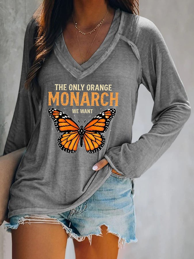 🔥Buy 3 Get 15% Off🔥V-neck Retro The Only Orange Monarch We Want Print T-Shirt