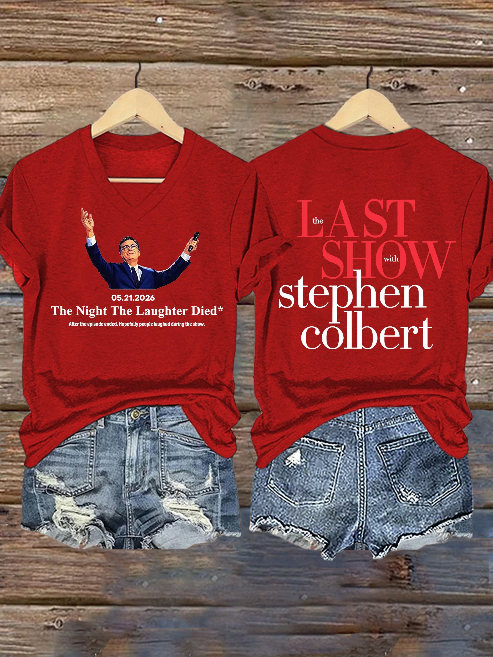 🔥Buy 3 Get 15% Off🔥V-Neck Retro Last Show 05.21.2026 The Night The Laughter Died After The Episode Ended. Hopefully People Laughed During The Show Print T-Shirt