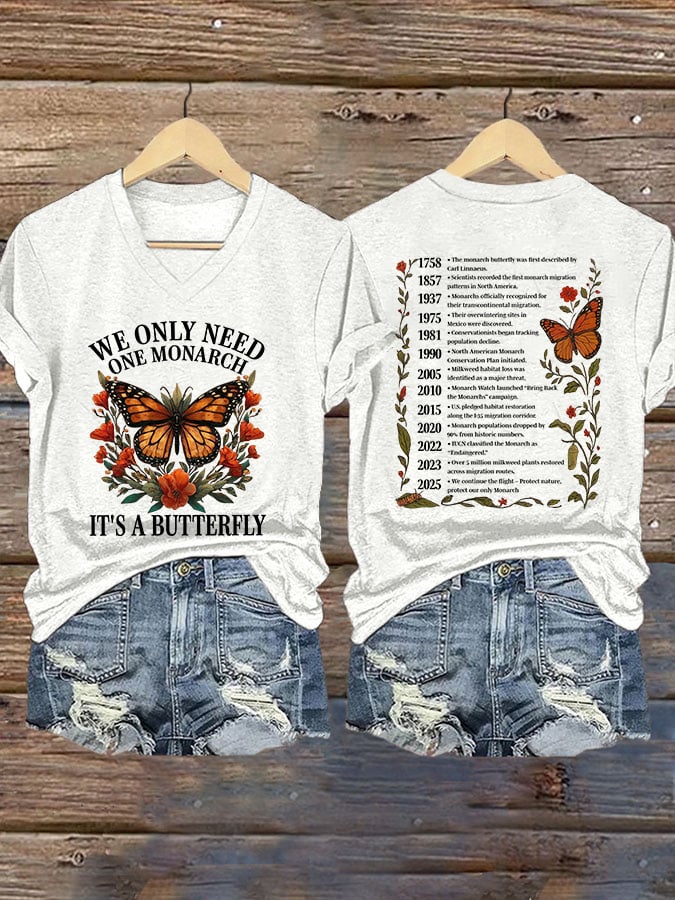 🔥Buy 3 Get 15% Off🔥V-Neck Retro We Only Need One Monarch And It's A Butterfly Print T-Shirt