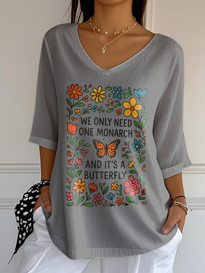 🔥Buy 3 Get 15% Off🔥V-Neck Retro We Only Need One Monarch And It's A Butterfly Print T-Shirt