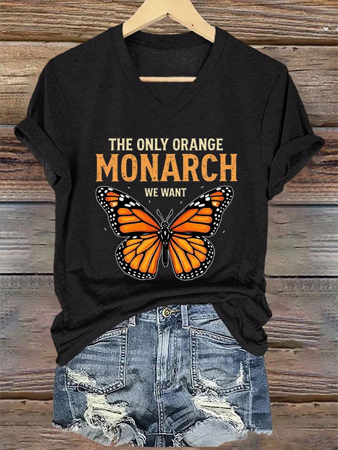 🔥Buy 3 Get 15% Off🔥V-Neck Retro The Only Orange Monarch We Want Print T-Shirt