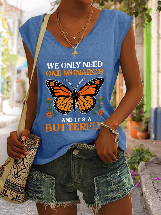 🔥Buy 3 Get 15% Off🔥V Neck Retro We Only Need One Monarch And It's A Butterfly Print Tank Tops