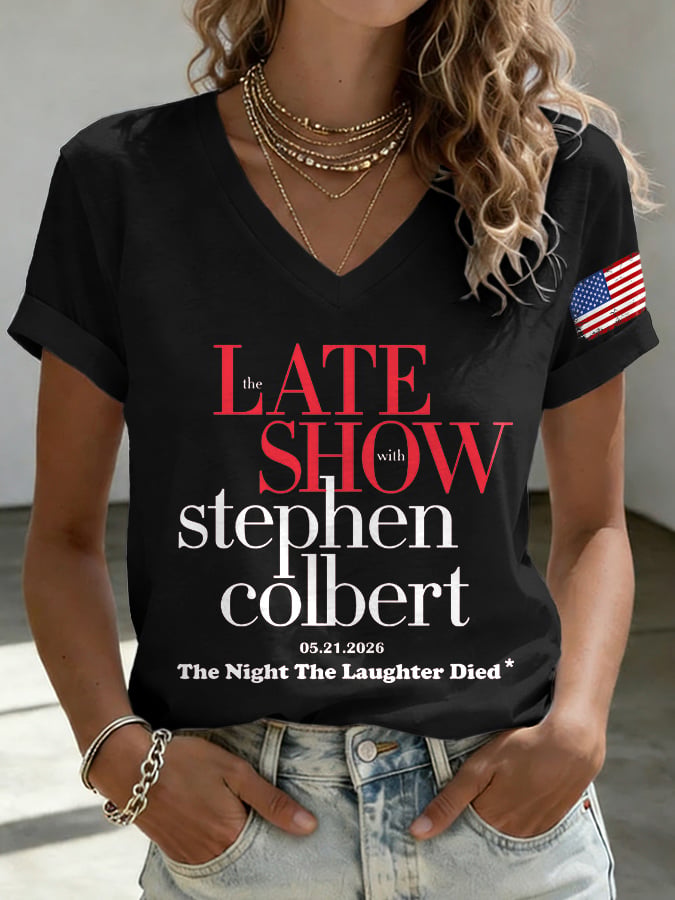 🔥Buy 3 Get 15% Off🔥V-Neck Retro Late Show 05.21.2026 The Night The Laughter Died Print T-Shirt