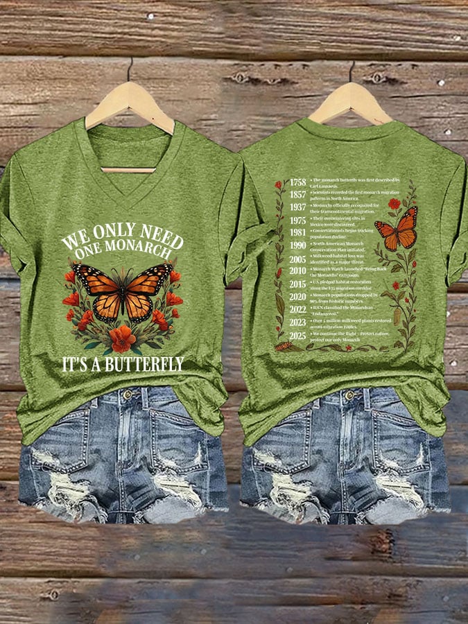 🔥Buy 3 Get 15% Off🔥V-Neck Retro We Only Need One Monarch And It's A Butterfly Print T-Shirt