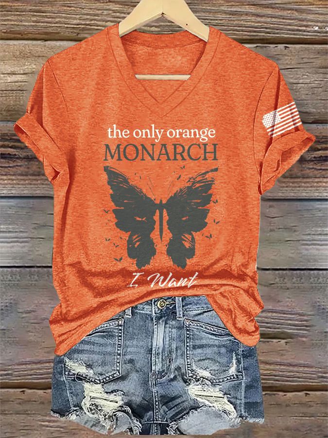 🔥Buy 3 Get 15% Off🔥V-Neck Retro The Only Orange Monarch I Want Monarch Butterflies Print T-Shirt