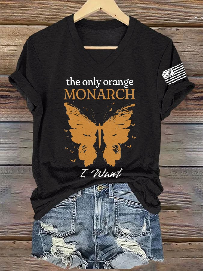 🔥Buy 3 Get 15% Off🔥V-Neck Retro The Only Orange Monarch I Want Monarch Butterflies Print T-Shirt