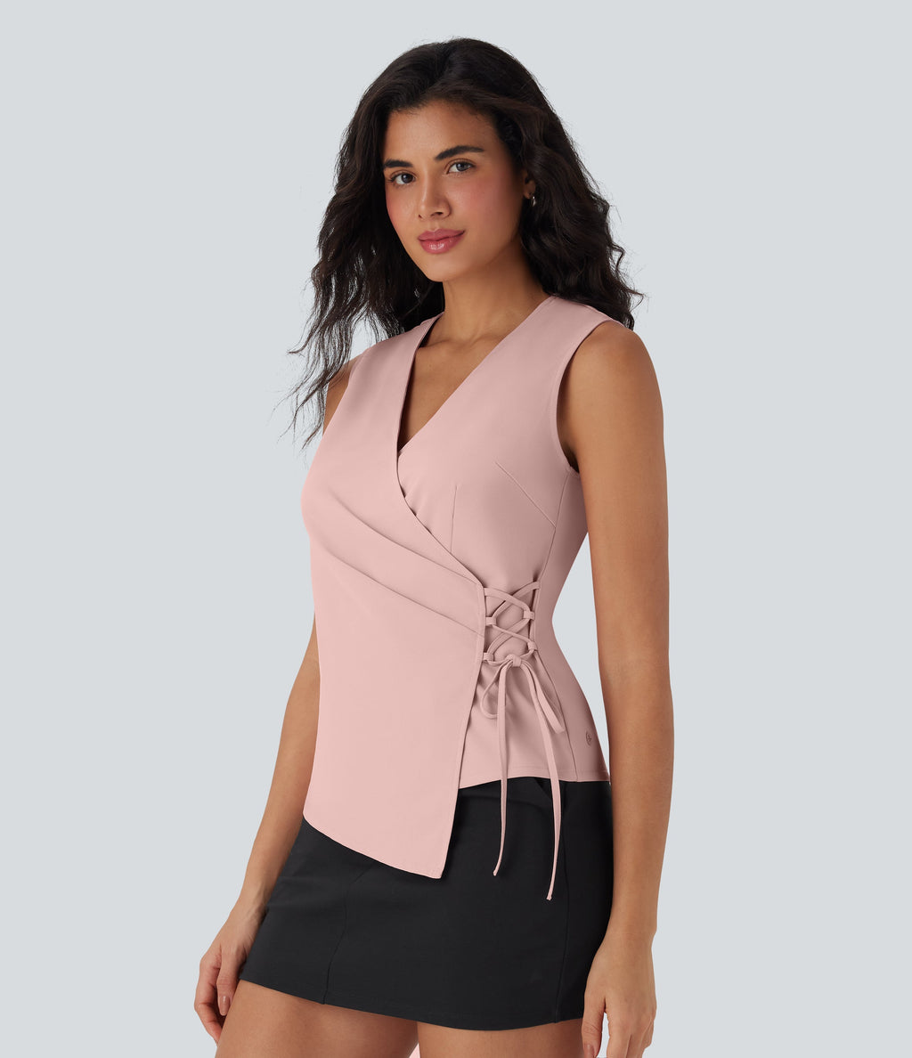 V Neck Wrapped Crisscross Lace Up Work Vest