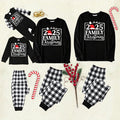 "2025 FAMILY CHRISTMAS" Text and Sleigh Pattern - Black Long Sleeve Top with Black And White Plaid Pants Family Matching Pajamas