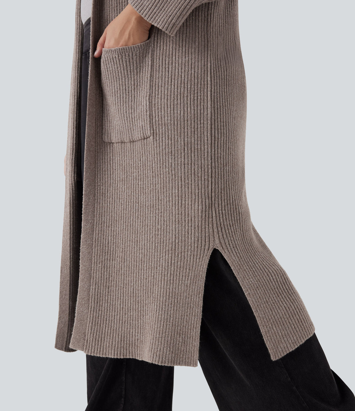 Hooded Long Sleeve Pocket Longline Casual Plus Size Cardigan