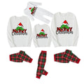 "Merry Christmas" Letter Print 2025 Green Elf Cartoon Pattern Contrast White Long Sleeve with Classic Red and Green Plaid Pants Family Matching Pajamas