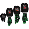 Christmas Family Matching Pajamas-Black Top and Green Plaid Pants Pjs Set with "Family Christmas 2025" Print