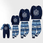 Joyful Blue Christmas Pajamas Set With Christmas Text Print