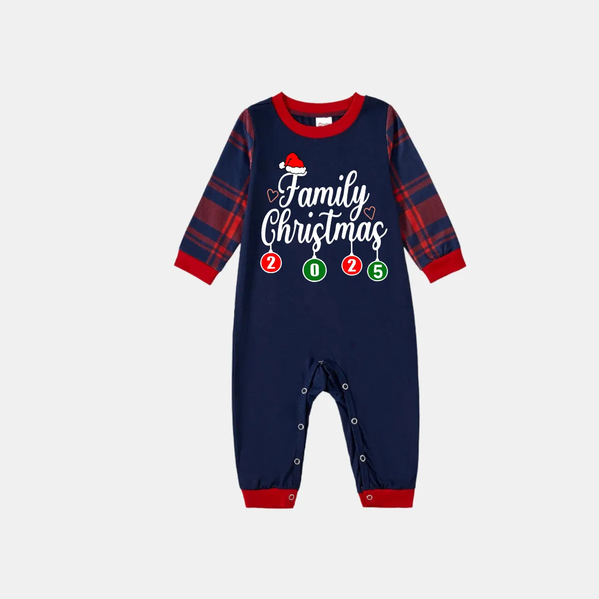 "Family Christmas 2025" Letter Printed Red and Blue Plaid Christmas Matching Pajamas