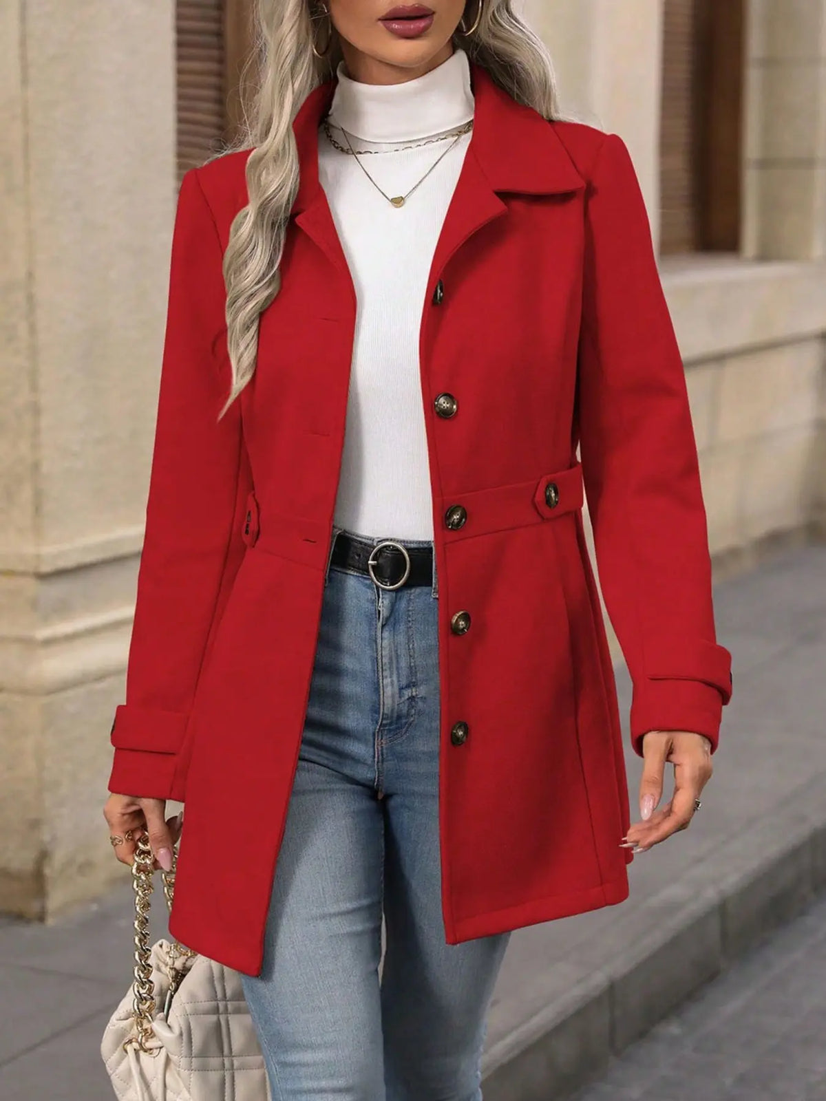 Women's Fall & Winter Button Outerwear, Casual Slim-Fit Long Sleeve Coat for Daily Commute and Dating, Multiple Colors Available