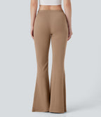 V Shaped Mid Rise Drawstring Flowy Casual Flare Pants