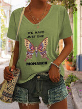 🔥Buy 3 Get 15% Off🔥V-Neck Retro We Have Just One Orange Monarch Print T-Shirt