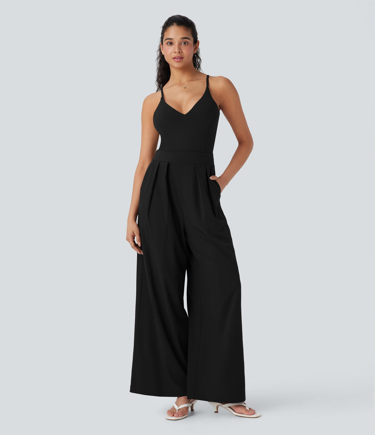 BreezefulTM Wide Leg Quick Dry Casual Slip Jumpsuit with Pockets-Easy Peezy Edition