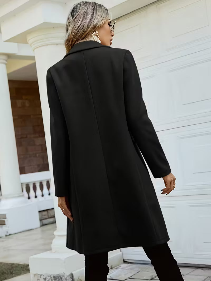 New Women Double Breasted Simple Design Woolen Coat