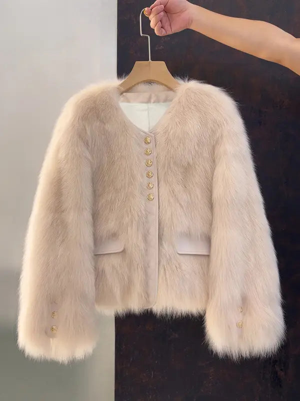 Women's Faux Fox Fur Coat Short Section Autumn Winter New Style Korean Version Commuting Real Fur Patchwork Outerwear