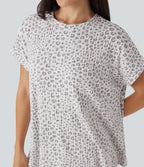 Round Neck Short Sleeve Leopard Print Lounge Top