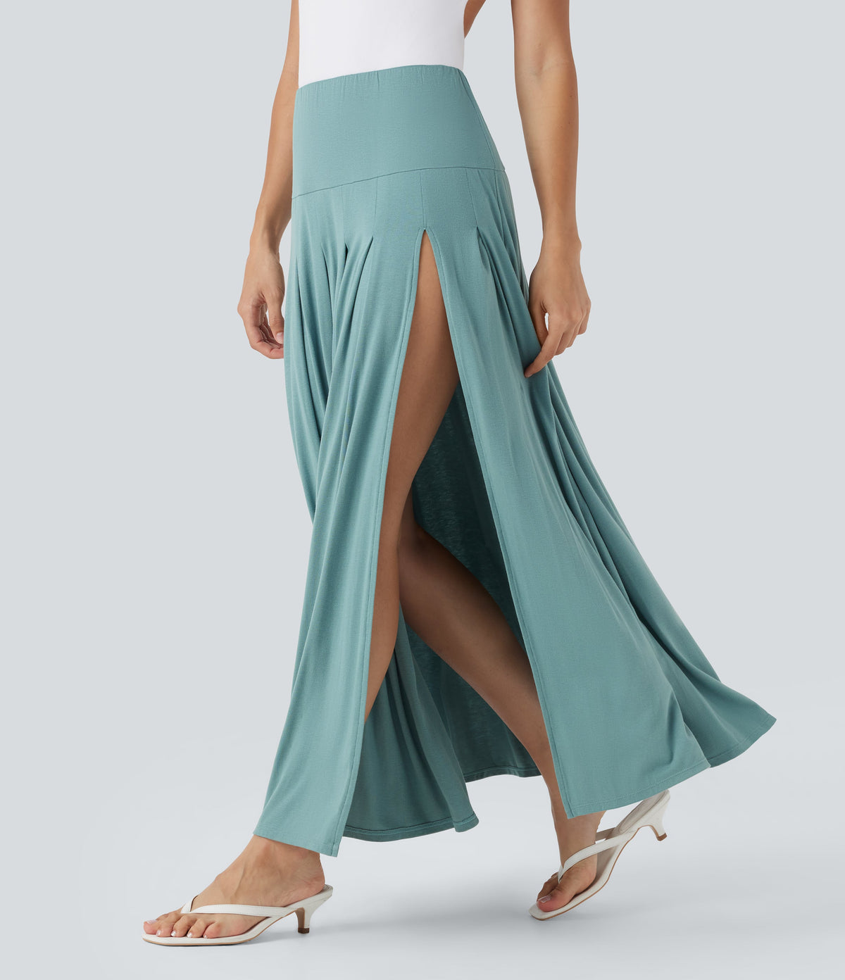 High Waisted Draped 2-in-1 Maxi Casual Skirt