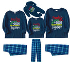 Christmas Family Matching Pajamas-Navy & Sky Blue Plaid Pjs Set with "Family Christmas 2025 Making Memories Together" Artistic Font Print
