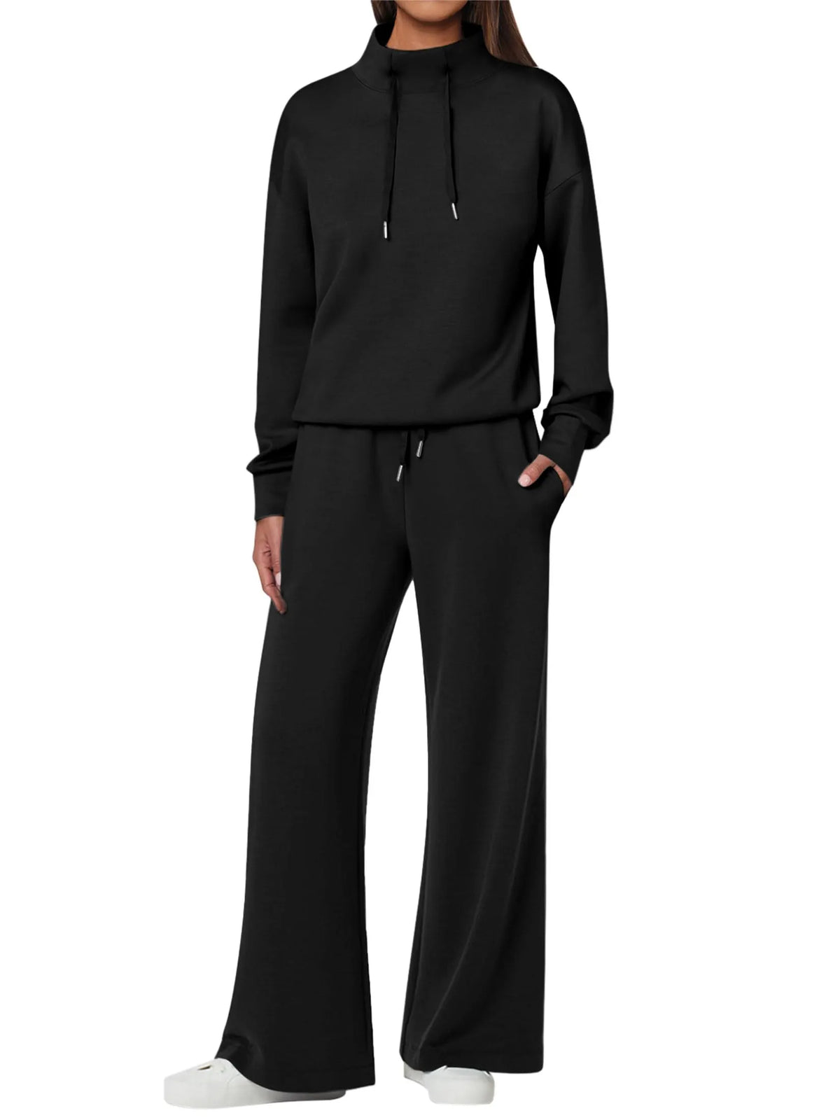 NEW 🔥 Women's Cotton Two-Piece Oversized Drawstring Sweatshirt Wide Leg Sweatpants Casual Set