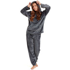 Womens Soft Fleece Hooded PJs Pyjama Bottoms Top Loungewear Set