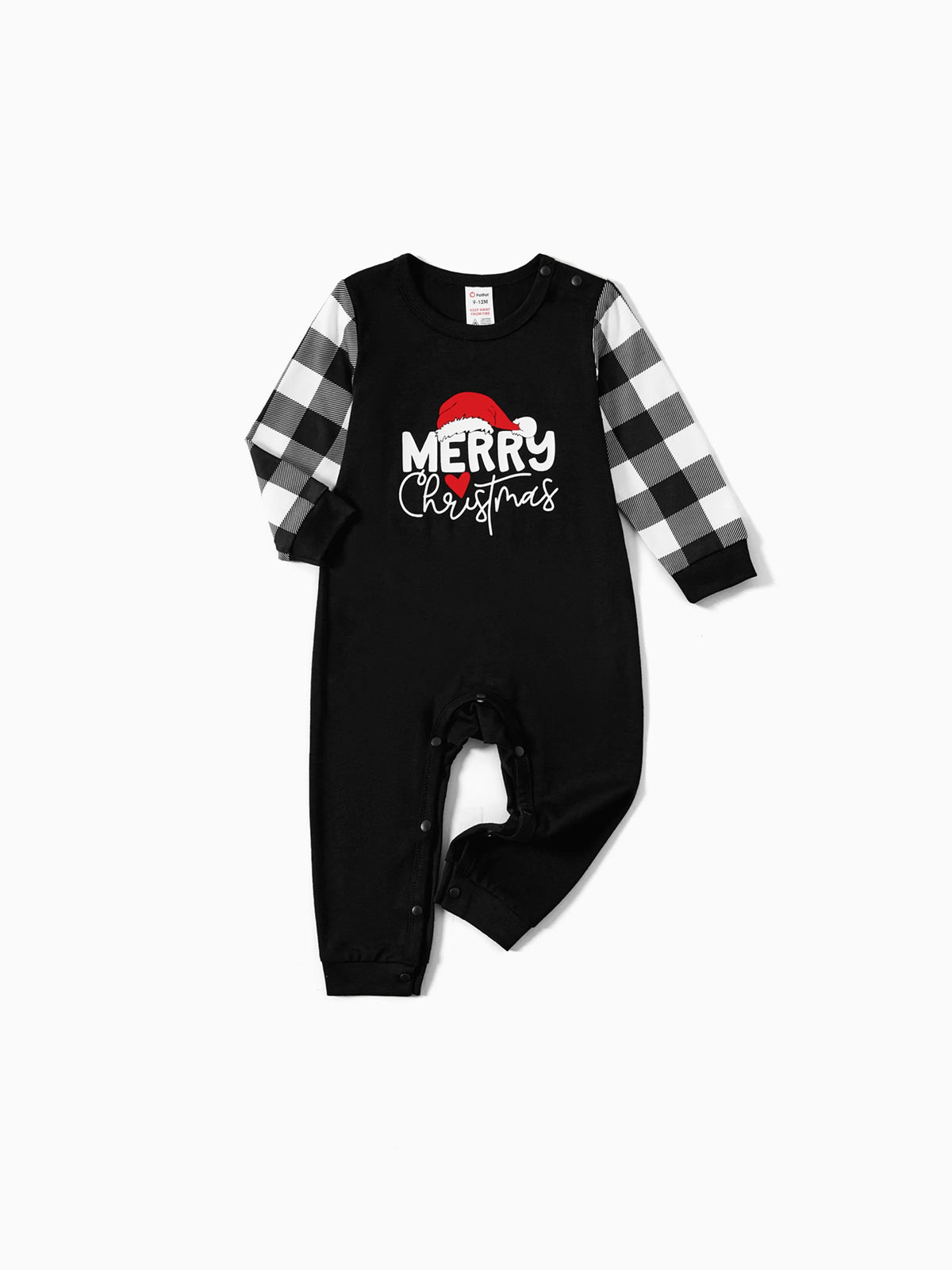 Christmas Family Matching Glow In The Dark Letters Print Long-sleeve Pajamas Sets with Christmas Socks Black+White