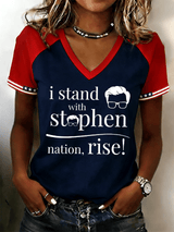 🔥Buy 3 Get 15% Off🔥Women's "I Support Him" Late-Night Comedy Enthusiast Graphic Print Raglan Short Shirt