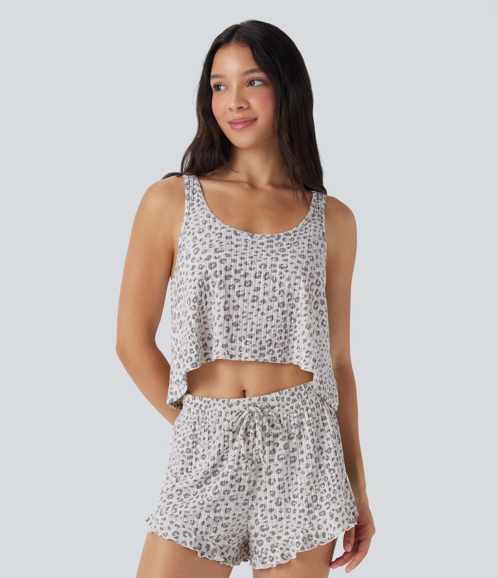 Scoop Neck High Low Leopard Print Lounge Tank Top