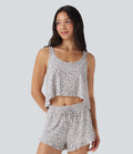 Scoop Neck High Low Leopard Print Lounge Tank Top