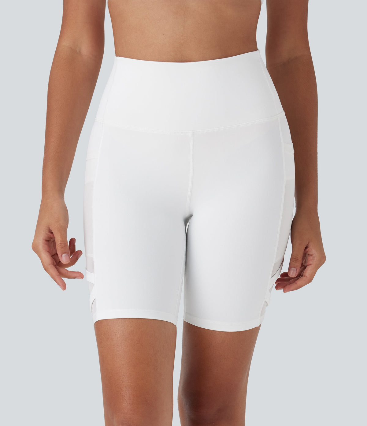 SpeedWaveTM High Waisted Contrast Mesh Quick Dry Yoga Biker Shorts 7'' with Pockets
