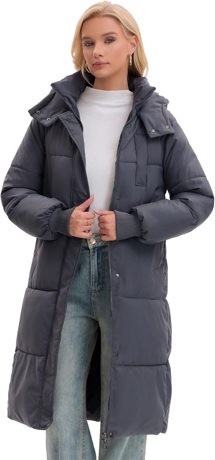 Long Puffer Jacket for Women,2024 Thickened Winter Coat Hooded with Deep Pockets, Ladies Warm Winter Jacket