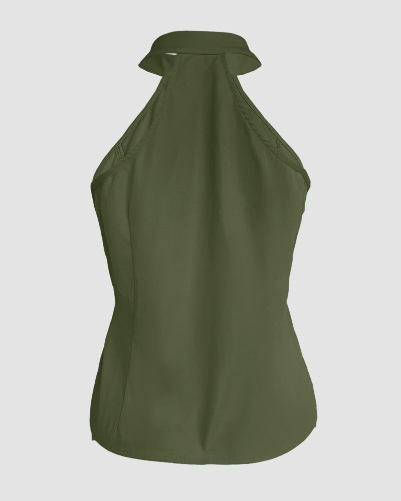 2 Pieces Outfits Sleeveless High Neck Cargo Pockets Design Top And Casual Cuffed Long Pants Set