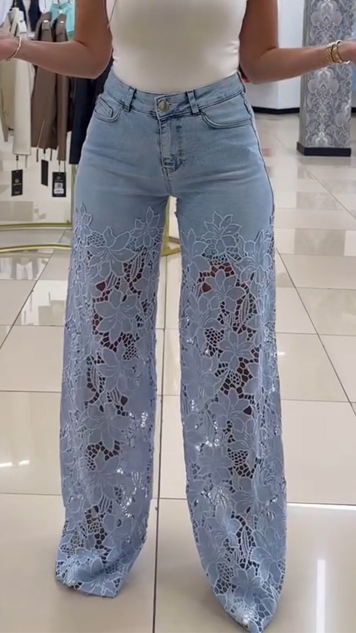 Women's Lace Patchwork Hollow Jeans