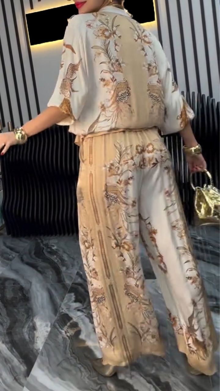 Women's Satin Zipper Printed Casual Suit