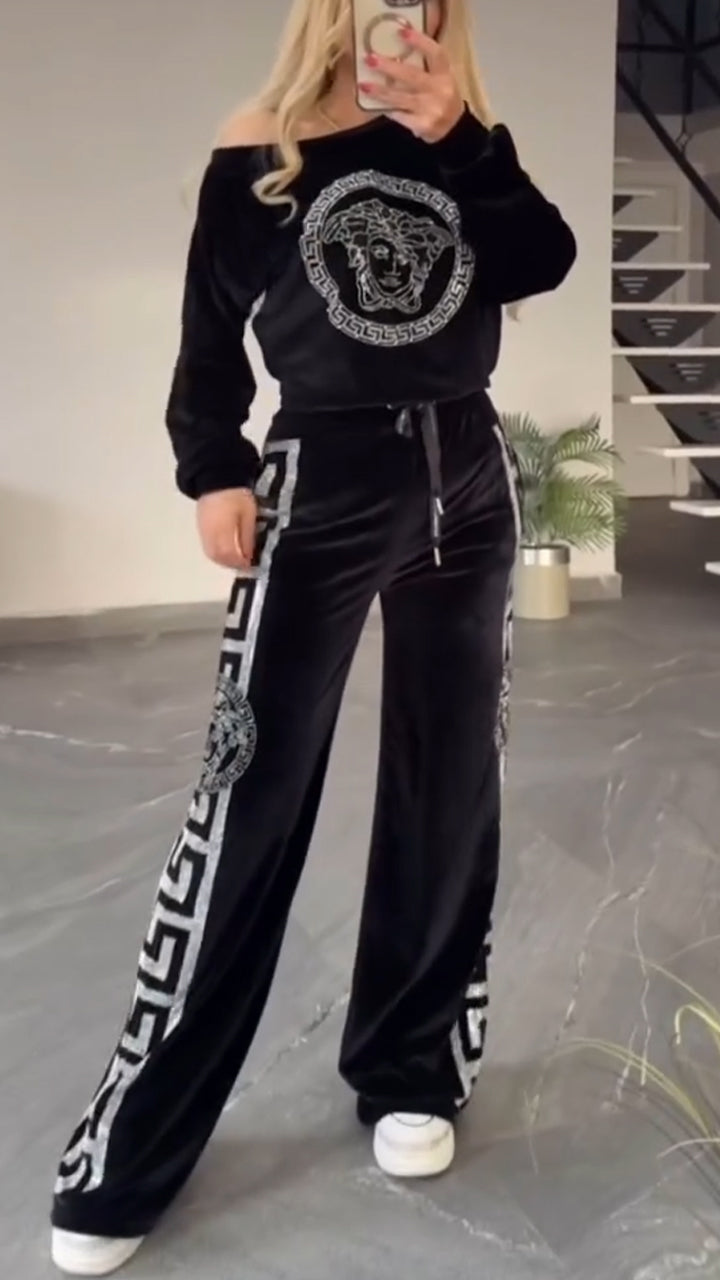 Women Round Neck Printed Casual Suit
