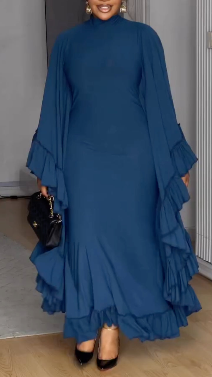Women's Round Neck Ruffled Elegant Dress