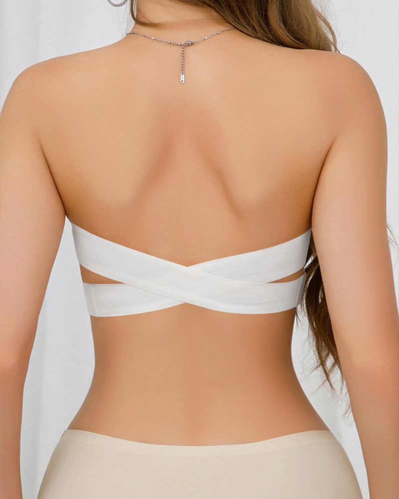 Bandeau Strapless Bralette Seamless Side Closure Criss Cross Bra Top