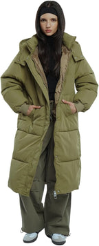 Long Puffer Jacket for Women,2024 Thickened Winter Coat Hooded with Deep Pockets, Ladies Warm Winter Jacket