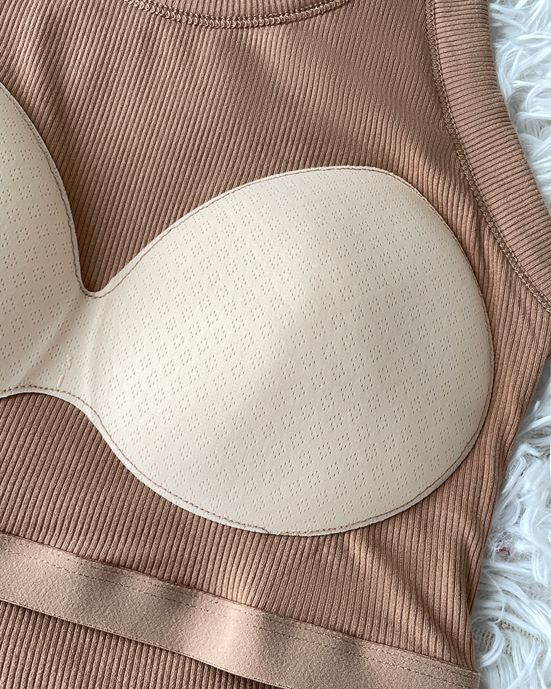ChicMe Built-in Bra Ribbed Round Neck Tank Top