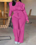 2 Pieces Outfit Long Sleeve Crop Drawstring Hoodie Sweatshirt With Thumb Hole Cuffs And Casual Drawstring Elastic Waist Wide Leg Sweatpants Set