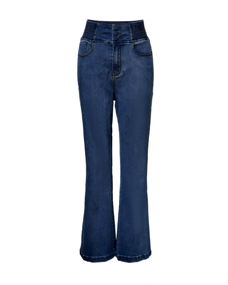 ChicMe CurveEase Back Shirred Button Front High Waist Jeans Skinny Flared Denim Jeggings