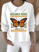 🔥Buy 3 Get 15% Off🔥Women's Retro We Only Need One Monarch And It's A Butterfly Print Casual Lapel Knit Top