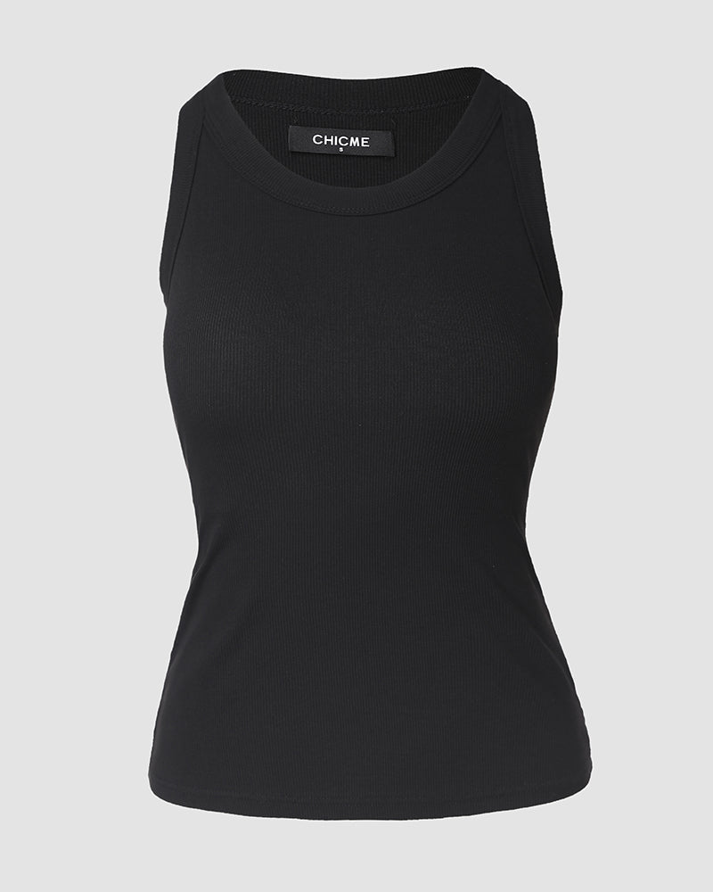 ChicMe Built-in Bra Ribbed Round Neck Tank Top